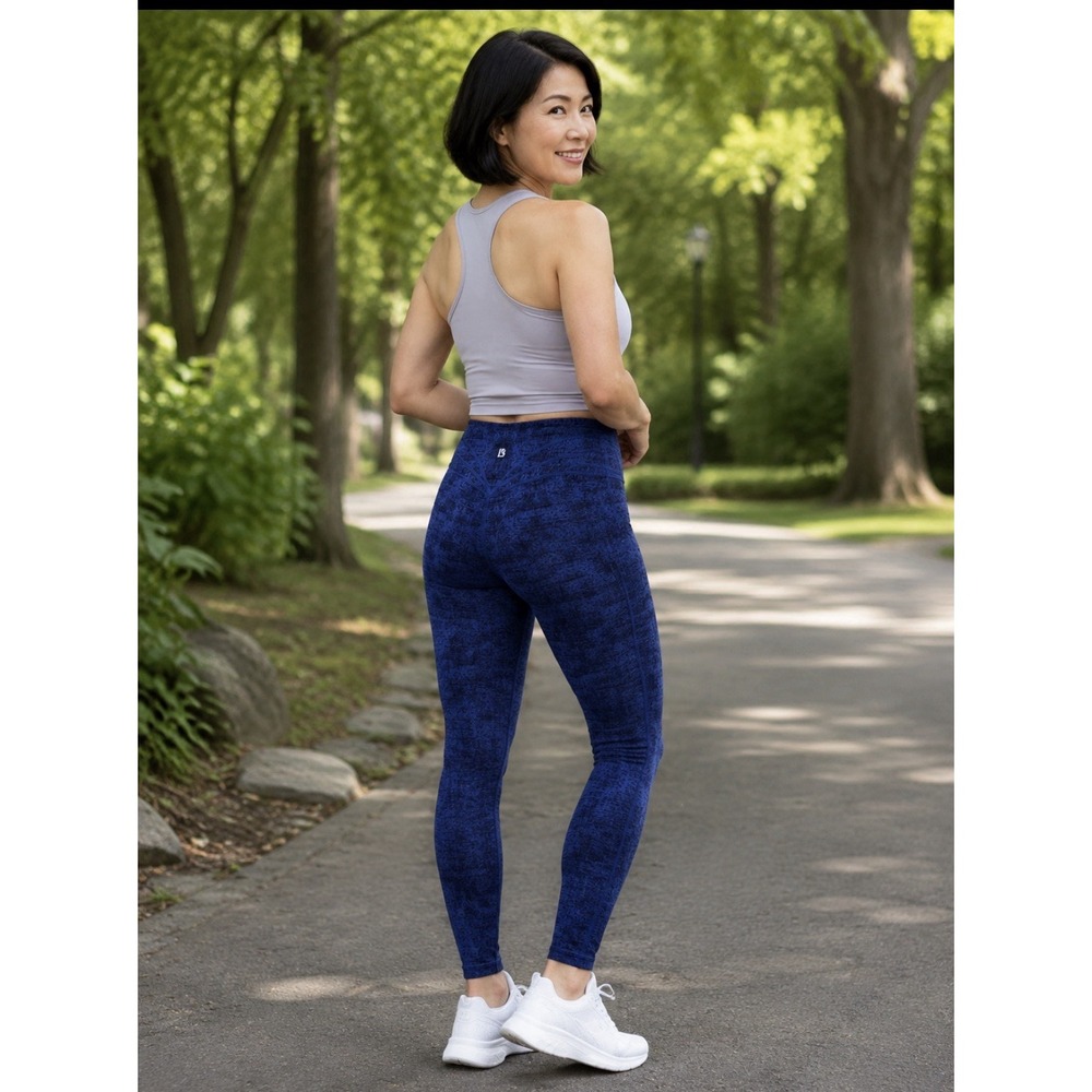 Buff Bunny Legacy Leggings Blue Black Pattern Size Large Yoga Athletic